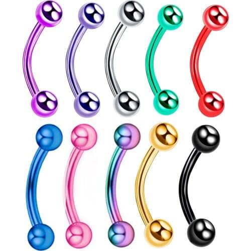 Latest 10 / Package Stainless Steel Nail Color Eyebrow Circular Steel Nail Curved Rod Nose Lip Nail Body Piercing Jewelry