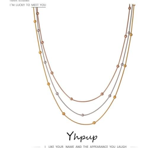 Yhpup New Stainless Steel Layered цепь Necklace for Women Temperament Metal 14 K Plated Choker Necklace Jewelry Accessories