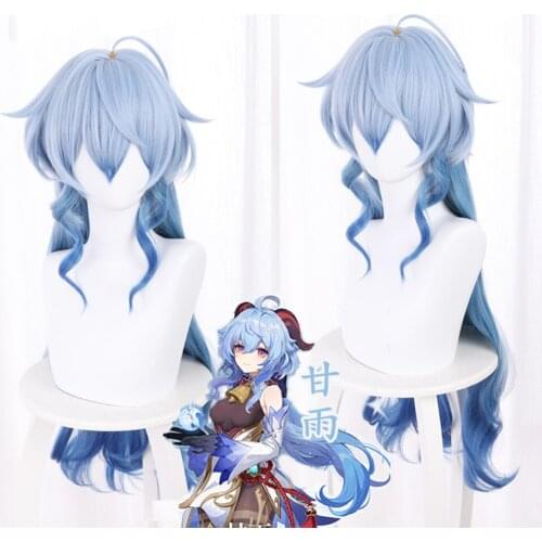 Genshin Impact Ganyu Cosplay 75cm Long Blue Gradient Wig Cosplay Anime Cosplay Wigs Heat Resistant Synthetic Wigs Halloween