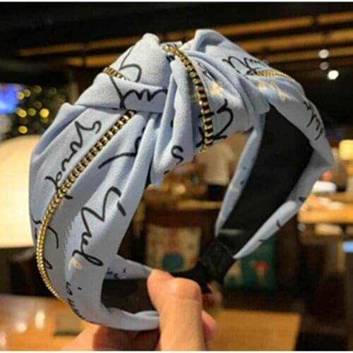 Women Face Wash Headdress Letters Print Knot Hairband Headband Special Metal Zippers Decorated Head Band Adults Outdoor Headband