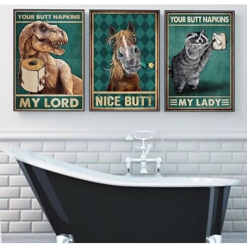 Retro Poster Your Butt Napkins My Lord Toilet Funny Posters and Prints Animals Nice Butt Painting Bathroom Decoration