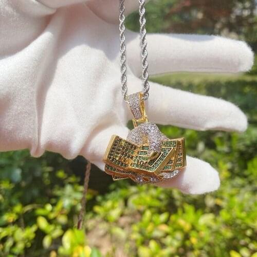 Rapper Luxury CZ Zircon Hip Hop Holding Dollars Hands Pendant Necklace for Men Hip Hop Twisted Chain Punk Jewelry Gift