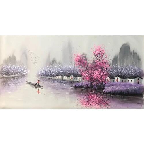 Hand Painted Landscape Canvas Painting Abstract Wall art Picture for Home Decoration Chinese Region of Rivers and Lakes