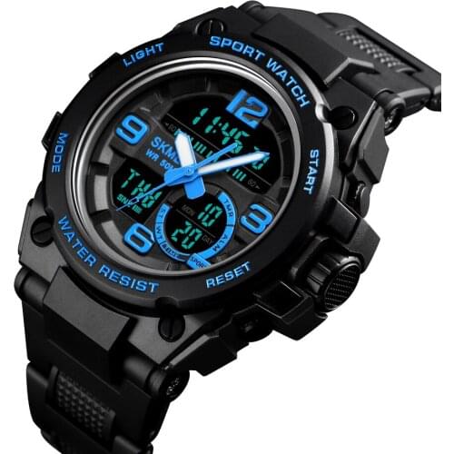 SKMEI NEW Fashion Watch Men 5Bar Waterproof Men Sport Watch Dual Display Digital PU Strap Quartz Wrist Watch reloj mujer