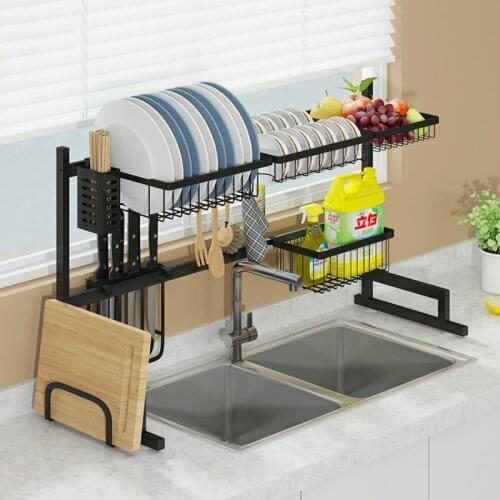 Thick stainless steel kitchen accessories organizer strong load-bearing dishes chopsticks storage racks retractable shelf
