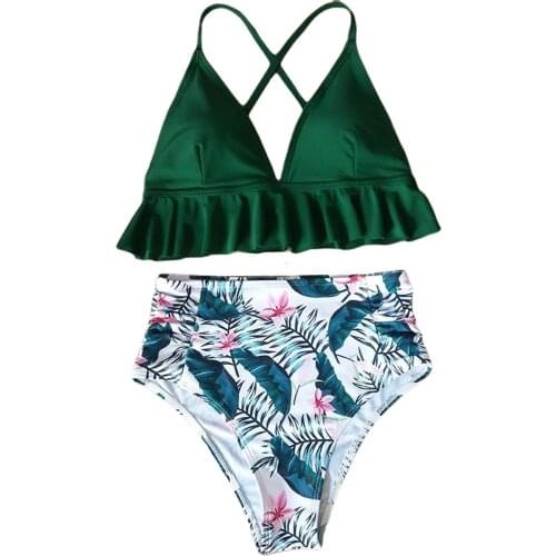 Meihuida Womens Bikini Swimsuit Two Piece Fashion Sexy Backless Flowery Lace Hem Bathing Suit with Chest Pad