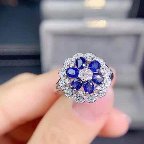 Natural Sapphire/Ruby/Moonstone Flower Ring S925 Sterling Silver Fine Fashion Charming Jewelry for Women Free Shipping MeiBaPJFS