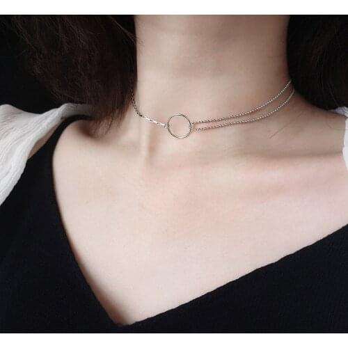 925 Sterling Silver Simple Circle Clavicle Chain Double Necklace For Women Wedding Party Jewelry Accessories Girlfriend Gift