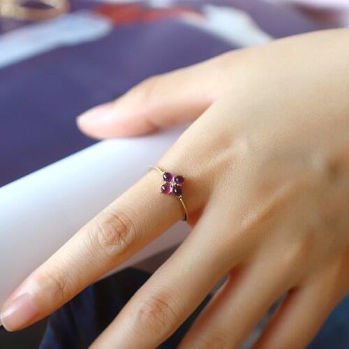 MoBuy S925 Silver Ring For Women Natural Mini Amethyst Lucky Clover Grape Shape Gemstone 14k Gold Plated Fine Jewelry MBRI131