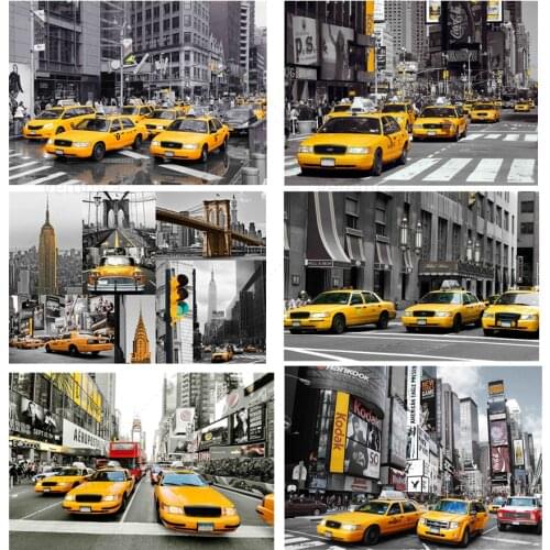 Creative Yellow Cab Taxi Street Scenery Tin Sign Retro Metal Plaques Wall Art Craft for Home Decoration Cafe Club Iron Plates