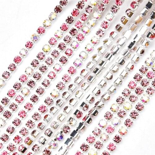 Diy 10 Yard Ss12 3Mm Mix Color Rhinestone Chain Glass Crystal Dense Diamond Silver Claw Trim Accessories Dance Dress Decorations