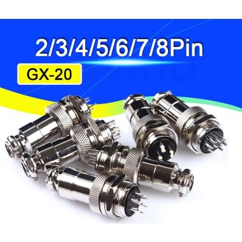 1set GX20 2/3/4/5/6/7/8 Pin Male + Female 20mm L94-100Y Circular Wire Panel Aviation Connector Socket Plug with Cap Lid