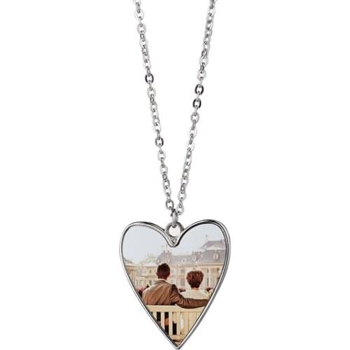 20pcs/lot sublimation blank necklaces metal pendants heart O word flat chain couple pendant heat tranfer printing tag