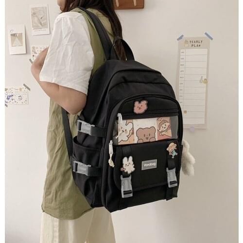 2021 Korean Style Fashion Women Backpack Nylon Simple Solid Color School Bag For Girls waterproof Large-capacity Travel Bags