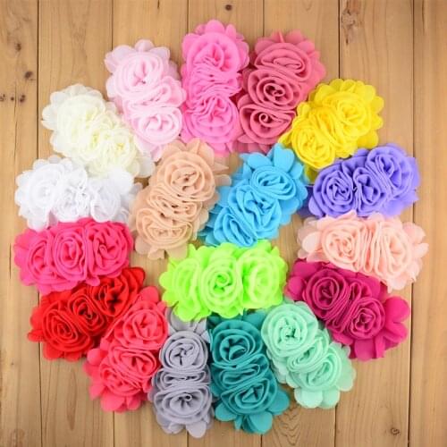 22pcs/lot 3" Big Chiffon Fabric Flower With Triple Rosette For girl Headband Accessories 22 Colors U Pick TH203