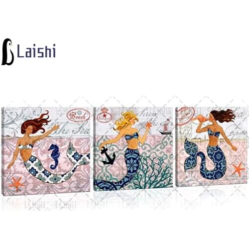 3pcs round square diamond embroidery Fun little angel bathroom, mermaid full diamond painting mosaic pictures rhinestones icon