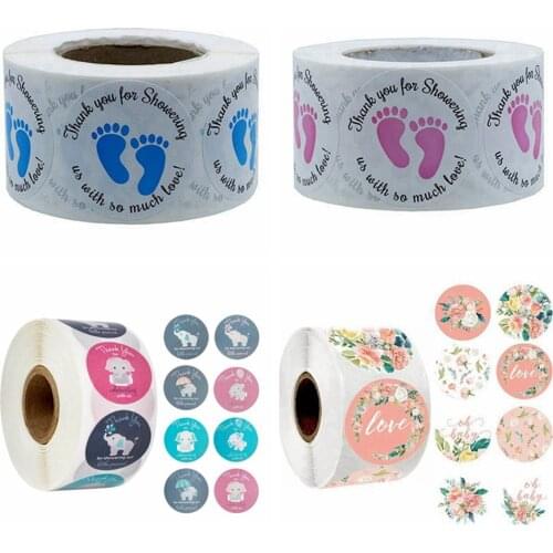 500pcs/roll Thank You Stickers for Baby Shower Party Adhesive envelope sealing labels kids stationery supply Oh Baby Gift Wrap