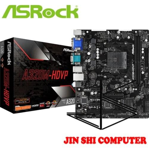 ASRock A320M-HDVP AMD AM4 Socket 2 DIMMs, Supports DDR4 3200+(OC )4 SATA3, 1 M.2