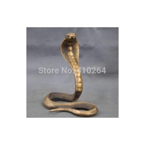 Free Shipping 8"Chinese China Handmade Brass Bronze Statue Lucky Cobra Sculpture
