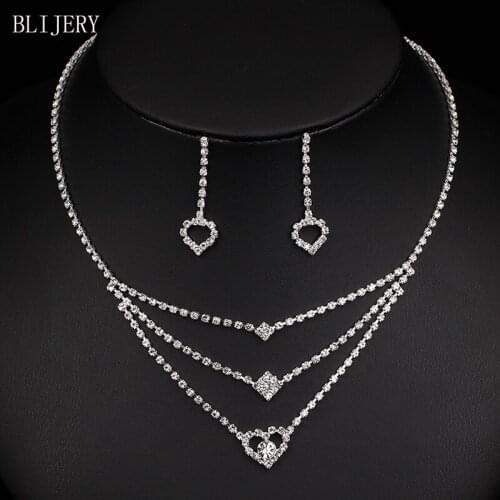 BLIJERY Heart Design Bridesmaid Bridal Jewelry Sets Rhinestone Choker NECKLACE EARRINGS Wedding Jewelry Sets Women Accessories