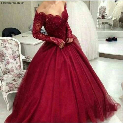 Burgundy Prom Dress Saudi Arabia Wine Red Off The Shoulder Long Sleeves Tulle Special Occasion Dress Party Gown
