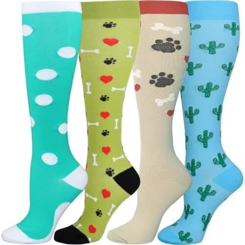 2021 New Women Men Compression Stockings Nursing For Varicose Veins Nylon Dog Animal Cat Paw Print Sports Knee High Socks