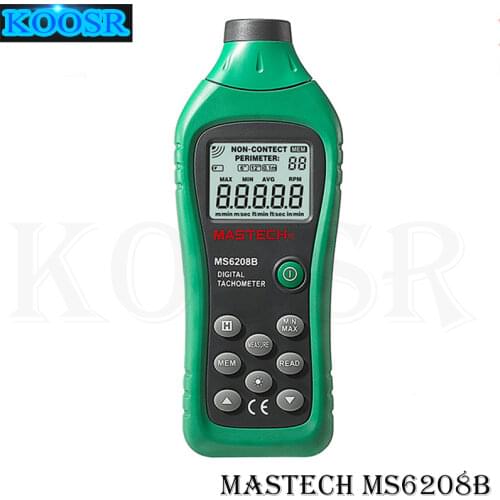 MASTECH MS6208B LCD Digital Laser Photo Tachometer RPM Meter Non contact Tacometro Rotation Speed 50RPM-99999RPM Data Storage