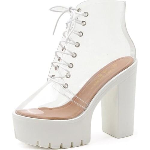 Demonias shoes Women Boots Square Heels demonia boots platform shoes goth Band Thigh High transparent boots Black Spring boots