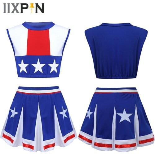 Kids Girls Cheerleaders Costumes Sleeveless Jazz Dance Performance Costumes Children Stage Show Clothes Sets Girl Fancy Outfits