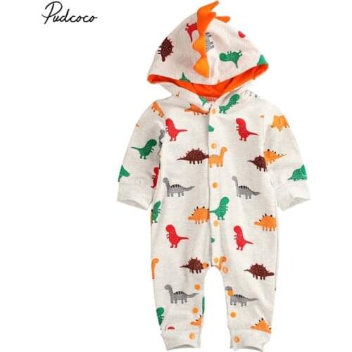 2020 Baby Spring Autumn Clothing Toddler Baby Boy Girl Kid Colorful Dinosaur Climbing Suit Romper Long Sleeve Hooded Clothes