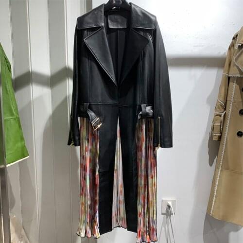 Long Ladies Leather Coat Womens Real Sheepskin Coat