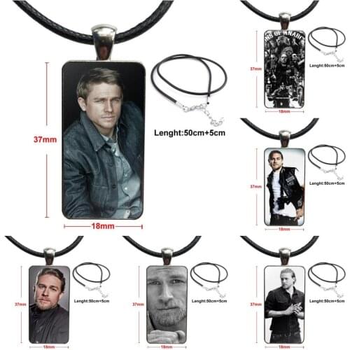 For Women Gifts Boy Charlie Hunnam Jax Teller Fashion Glass Cabochon Pendant Rectangle Necklace Choker Necklace Jewelry