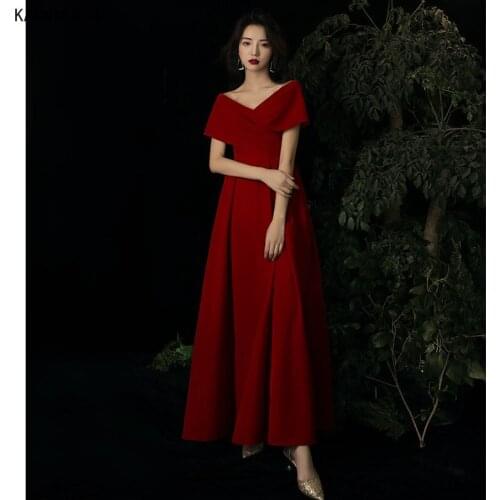 Elegant Simple Evening Dress Short Sleeve Solid Color V-Neck A-Line Long Party Dress Prom Formal Gowns Vestido De Gala
