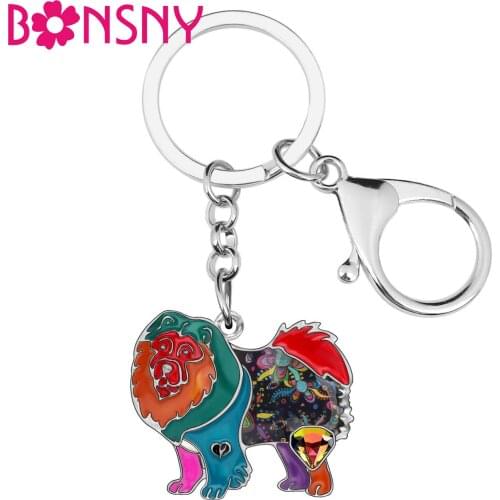 Bonsny Enamel Chow Chow Dog Key Chain Key Ring Jewelry For Women Pet Lovers Bag Wallet Charm Car Key Holder Keychain Accessories