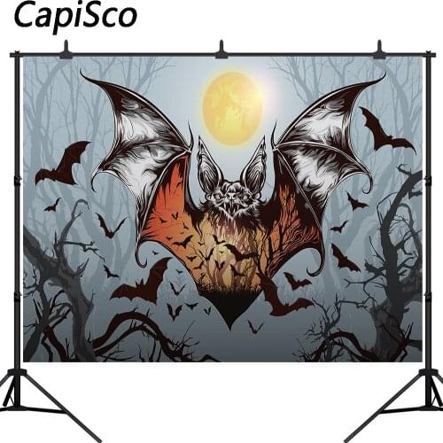 Capisco Foggy Forest Backdrops Bats Trees Grassland Bright Moon Horror Night Festival Party Wallpaper Halloween Event Banners