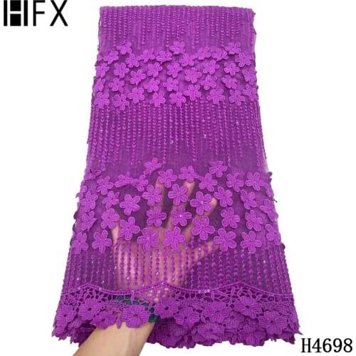 HFX Purple African Lace Fabric 2021 Sequins Tulle Lace Fabric Cord Lace Fabric French Net Lace Nigerian Lace 5 yards For Dress