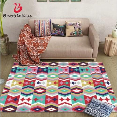 Area Rug for Living Room Diamond Geometry Ethnic Style Crystal Velvet Carpet Area Rug for Bedroom Hand Wash 100% Polyester