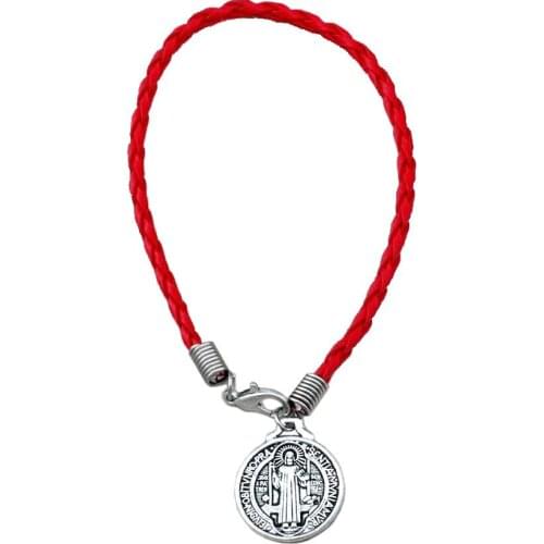 20pcs Red leather bracelet Zinc alloy metal Saint Benedict Medal Charms Bracelet B-60