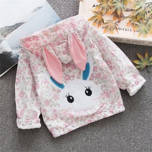 2021 Baby Girls Coat Kids Jacket Cute Cartoon Rabbit Floral Autumn Coat Children Sport Clothing Zipper For 0 1 2 3 4 Years