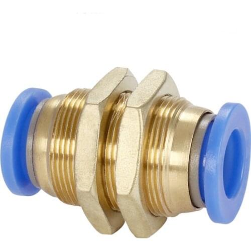 Blue Cap Press-Fit 4/6/8/10/12mm OD Tube Pneumatic Bulkhead Brass Push In Connector Quick Release Air Fitting