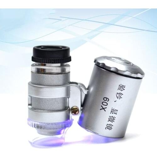 DHL/Fedex 50PCS 60 X Microscope Portable Mini Pocket High Power Magnifying Glass With LED Light Money Detector
