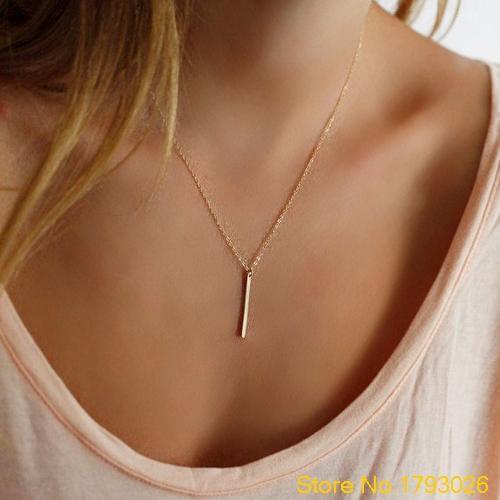 European Style Fashion Metal Bar Charm Dangle Chain Pendant Gold-color Necklace 4U3G