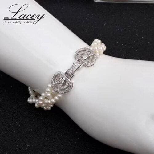 Fashion Real Natural Pearl Bracelets For Women,Two Rows Freshwater Pearl Charm Bracelet Silver Wedding Bracelet Jewelry Gift