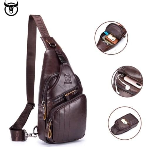 Luxury Fashion Genuine Leather Chest Pack Men Crossbody Bag Large Capacity Business Chest Bag Male Travel Shoulder Messenger Bag