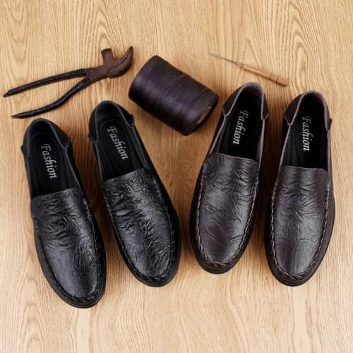 2019 spring and autumn fashion mens shoes lightweight simple soft bottom comfortable brown outdoor loafers large size 47