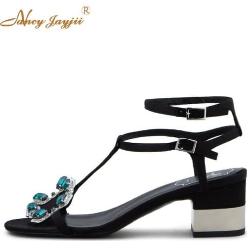 Podium Crown Jewels Sandals Open Toe Ankle Strap Med Cover Heels 6.5cm Shoes Woman Lycra Dress Party Large Size 10 Nancyjayji