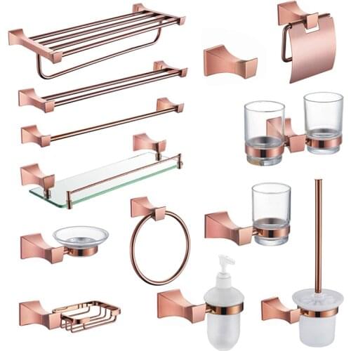 Rose Gold Wall Mounted Clothes Hook Toilet Paper Holder Towel Rail Rack Bar Shelf Soap Toothbrush Holder Bathroom Accessories