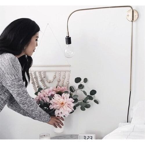 Nordic Modern Wire Plug Wall Lamps Minimalist Line Designer Living Room Wall Lights Long Arm Retro Bedroom Bedside Deco Fixtures