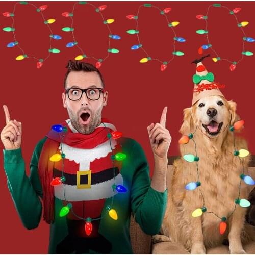 LED Luminous Christmas Bulb Necklace Glowing Party Favors Adults Kids Christmas Gifts decorations Novelties xmas Accessories