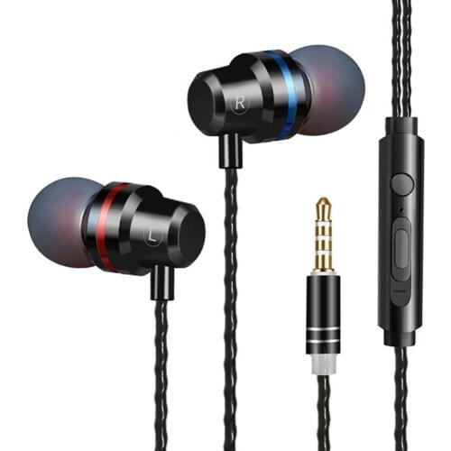 New metal mobile phone headset In-ear 8D heavy bass wire control with microphone K song music headset